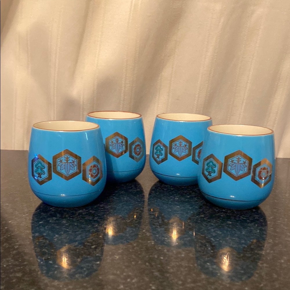 Vintage Hisaya Ware Blue and Gold Teacup Set Of 4